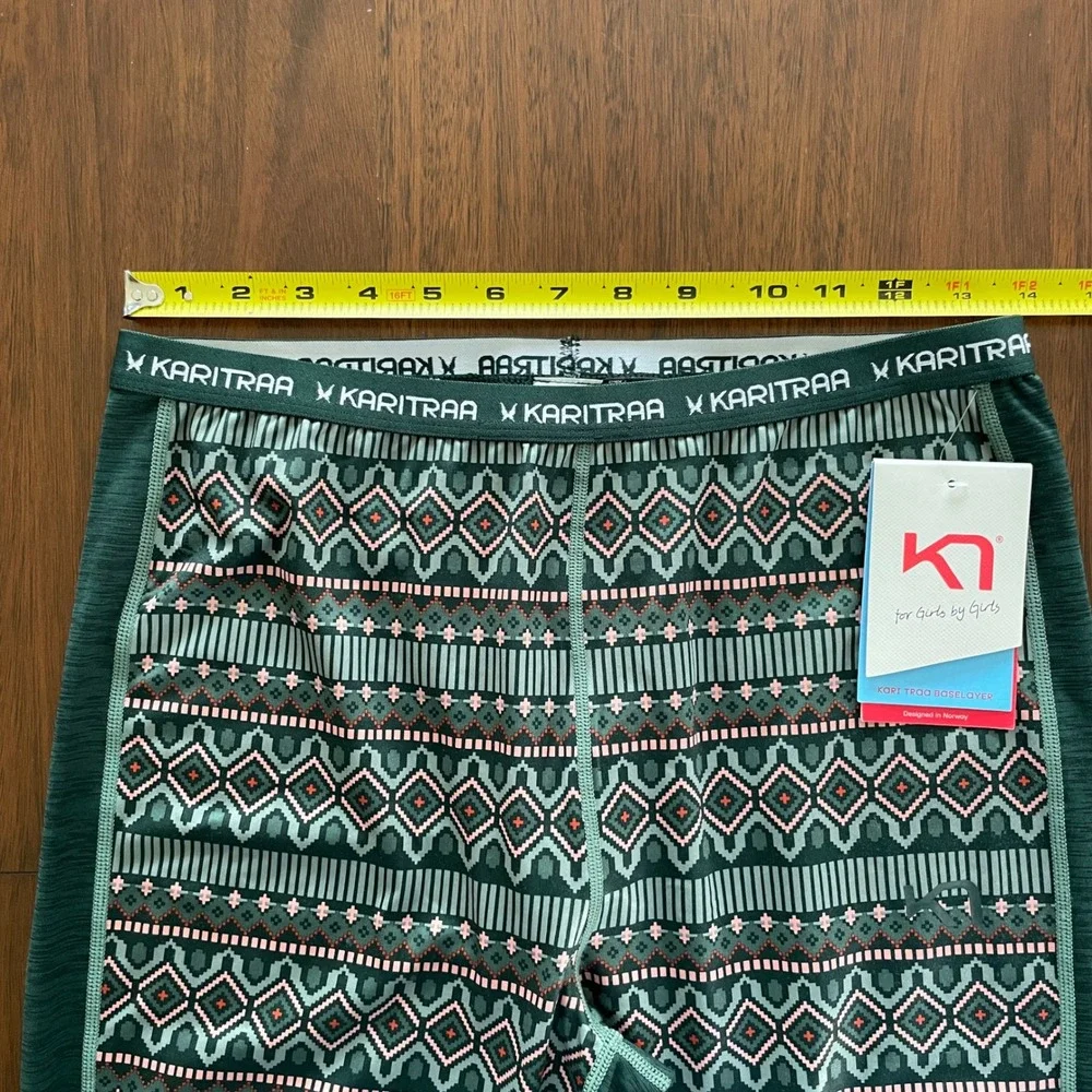 Kari Traa Lune Baselayer Womens L Green Fair Isle Geometric Thermal Leggings